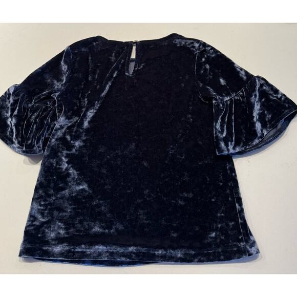 Crewcuts Everyday Girls Size 6 7 Blue Velvet Flutter Sleeve Top Holiday Party - Picture 2 of 5